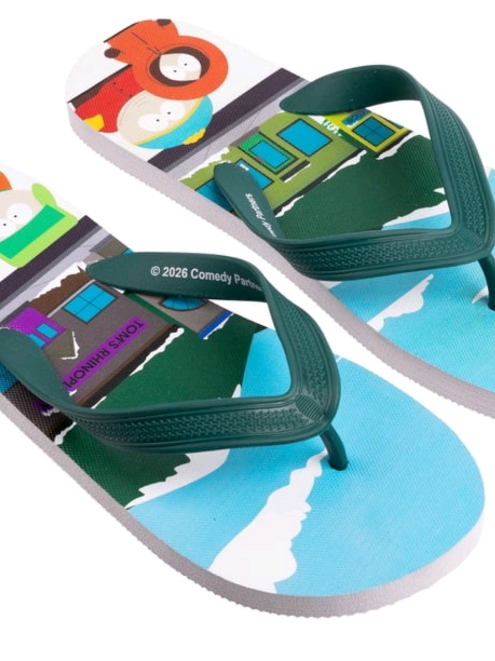 Men's Dark Green Graphic Flip-Flop Sandals - Casual Beach Wear